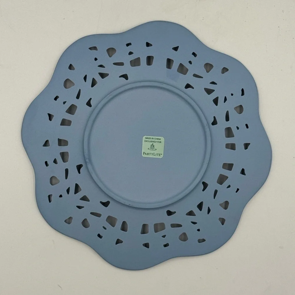 PartyLite Blue & White Pierced Cameo Pillar Plate Set of 2 - Picture 4 of 5
